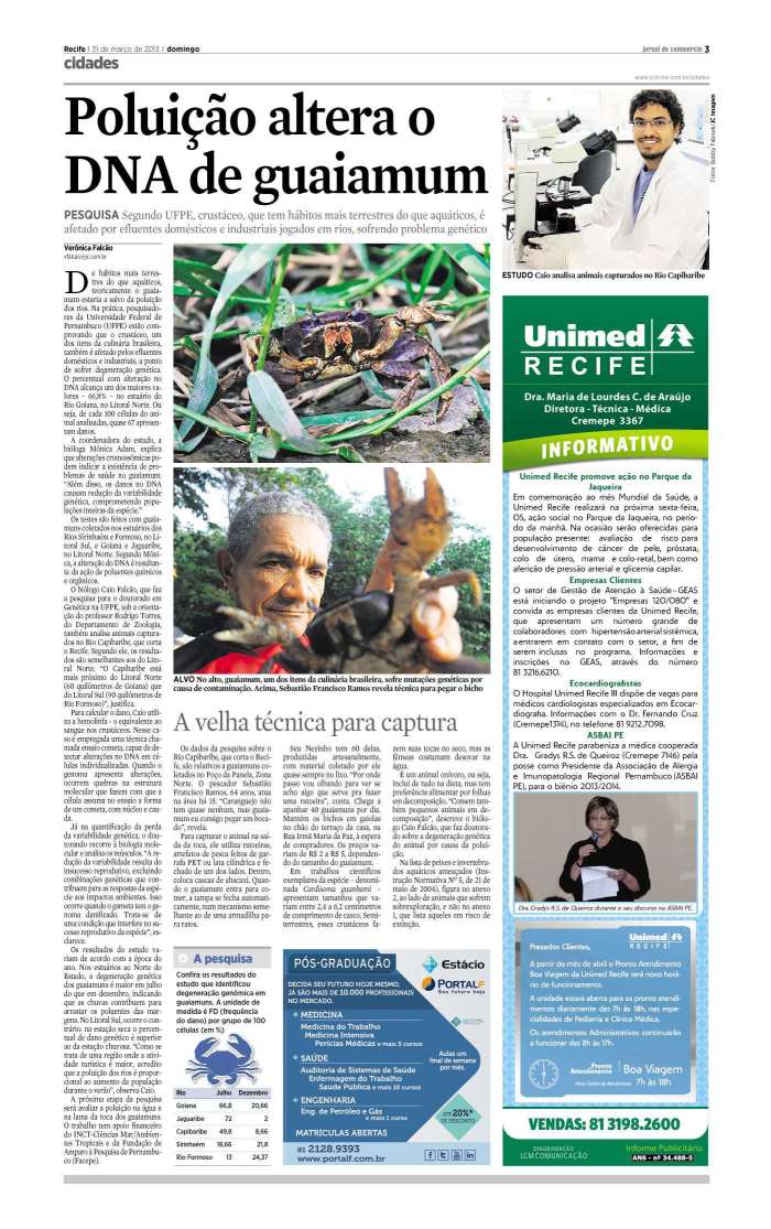 Reportagem do Jornal do Comércio - Recife de 31/03/2013